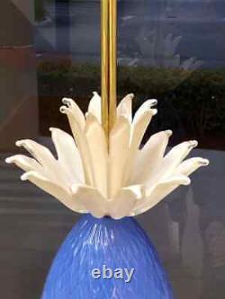 Vintage Seguso Murano Blue Pineapple Art Glass Table Lamp Mid Century Modern