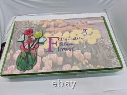 Vintage Set of 18-Murano Style Glass Long Stem Flowers Bouquet 12 Hand Blown