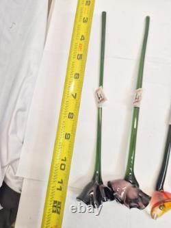 Vintage Set of 18-Murano Style Glass Long Stem Flowers Bouquet 12 Hand Blown