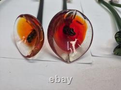 Vintage Set of 18-Murano Style Glass Long Stem Flowers Bouquet 12 Hand Blown