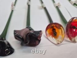 Vintage Set of 18-Murano Style Glass Long Stem Flowers Bouquet 12 Hand Blown