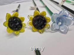 Vintage Set of 18-Murano Style Glass Long Stem Flowers Bouquet 12 Hand Blown