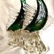 Vintage Set of 2 Venetian Green / Gold Flecks Fish Murano Hand Blown Art Glass