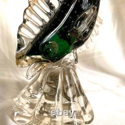 Vintage Set of 2 Venetian Green / Gold Flecks Fish Murano Hand Blown Art Glass