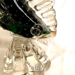 Vintage Set of 2 Venetian Green / Gold Flecks Fish Murano Hand Blown Art Glass