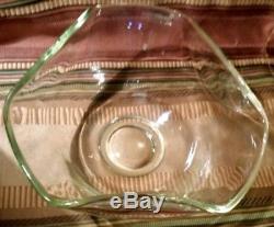 Vintage Signed MURANO HAND BLOWN CLEAR CRYSTAL GLASS BOWL TRIANGLE RUFFLE EDGE