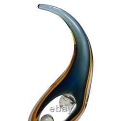 Vintage Sommerso Seahorse Glass Sculpture Blue Amber Hand Blown Murano Style