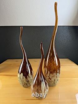 Vintage Squiggle Art Glass Vase Set Of 3 Swirl Hand Blown Murano Style LOOK