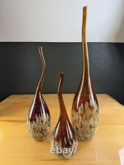 Vintage Squiggle Art Glass Vase Set Of 3 Swirl Hand Blown Murano Style LOOK