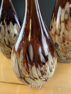 Vintage Squiggle Art Glass Vase Set Of 3 Swirl Hand Blown Murano Style LOOK