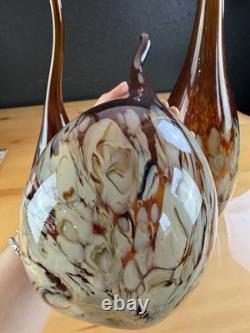 Vintage Squiggle Art Glass Vase Set Of 3 Swirl Hand Blown Murano Style LOOK