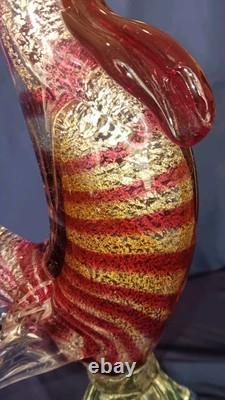 Vintage Stunning Hand Blown Murano Glass Rooster 13 Italy GOLDS And Reds