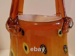 Vintage Tall Murano Purse Handbag Basket Vase Style Hand Blown Glass Art 13.75H