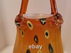 Vintage Tall Murano Purse Handbag Basket Vase Style Hand Blown Glass Art 13.75H