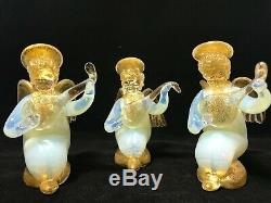Vintage Trio Of Murano Hand Blown Opaline Italian Art Glass Musical Angels