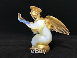 Vintage Trio Of Murano Hand Blown Opaline Italian Art Glass Musical Angels