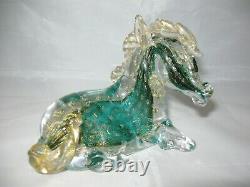 Vintage Venetian Art Glass Horse Figurine Murano Sculpture Gold Dust Hand Blown