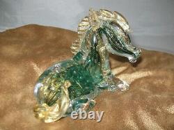 Vintage Venetian Art Glass Horse Figurine Murano Sculpture Gold Dust Hand Blown