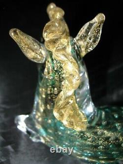 Vintage Venetian Art Glass Horse Figurine Murano Sculpture Gold Dust Hand Blown