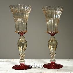 Vintage Venetian Murano Art Glass Hand Blown Goblet (Pair)