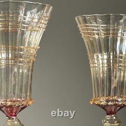 Vintage Venetian Murano Art Glass Hand Blown Goblet (Pair)