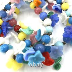 Vintage Venetian Murano Czech Glass Hand Blown Flower and Leaves Necklace 17