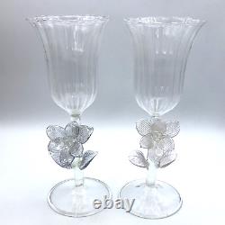 Vintage Venetian Murano Glass Wine Goblet Flower Stem Art Glass Hand-Blown