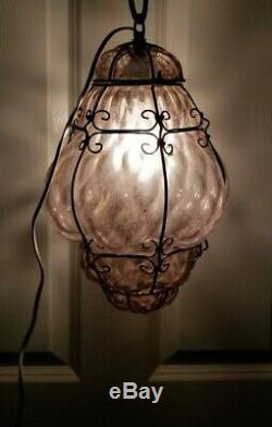 Vintage Venetian Murano Hand Blown Caged Glass Hanging Ceiling Light Lamp Italy