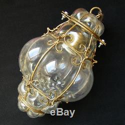 Vintage Venetian Murano Hand Blown Caged Glass Lantern Hanging Ceiling Light