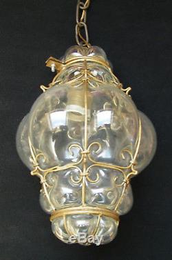 Vintage Venetian Murano Hand Blown Caged Glass Lantern Hanging Ceiling Light
