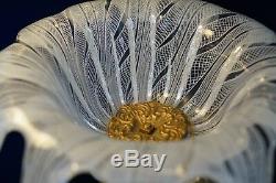 Vintage Venetian Murano White Hand Blown Art Glass Bowl Footed Dish Metal Base