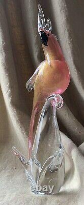 Vintage Venetian Pink Gold Fleck Murano Art Glass Parrot Cockatoo Bird, Italy LG