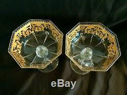 Vintage Venice Murano 2 Hand Blown Champagne Goblets Gold Decoration