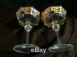 Vintage Venice Murano 2 Hand Blown Champagne Goblets Gold Decoration