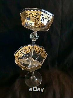 Vintage Venice Murano 2 Hand Blown Champagne Goblets Gold Decoration