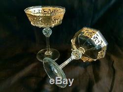 Vintage Venice Murano 2 Hand Blown Champagne Goblets Gold Decoration