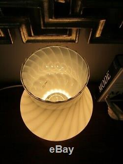 Vintage Vetri Murano Italian Art Glass White Gray Swirl Mushroom Table Lamp 14