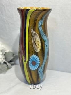 Vintage Vibrant Hand Blown Murano Millefiori Swirl Art Glass Vase 14.5 Nautical