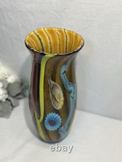 Vintage Vibrant Hand Blown Murano Millefiori Swirl Art Glass Vase 14.5 Nautical