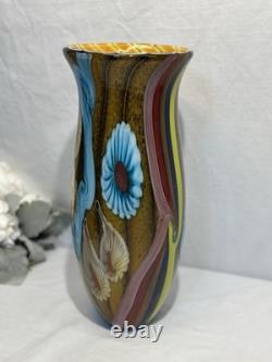 Vintage Vibrant Hand Blown Murano Millefiori Swirl Art Glass Vase 14.5 Nautical