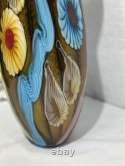 Vintage Vibrant Hand Blown Murano Millefiori Swirl Art Glass Vase 14.5 Nautical