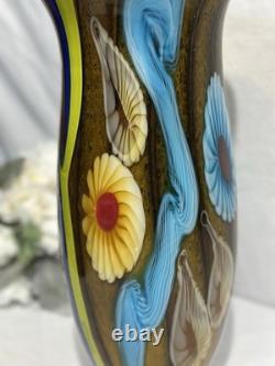 Vintage Vibrant Hand Blown Murano Millefiori Swirl Art Glass Vase 14.5 Nautical