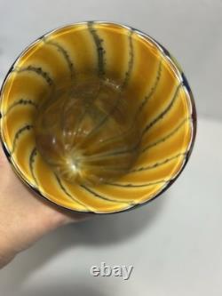 Vintage Vibrant Hand Blown Murano Millefiori Swirl Art Glass Vase 14.5 Nautical