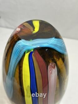 Vintage Vibrant Hand Blown Murano Millefiori Swirl Art Glass Vase 14.5 Nautical