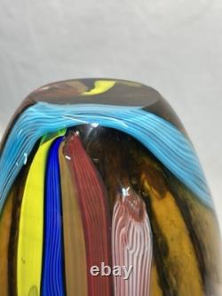 Vintage Vibrant Hand Blown Murano Millefiori Swirl Art Glass Vase 14.5 Nautical