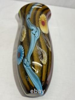 Vintage Vibrant Hand Blown Murano Millefiori Swirl Art Glass Vase 14.5 Nautical