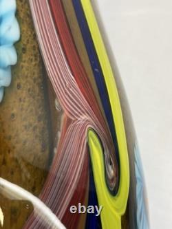 Vintage Vibrant Hand Blown Murano Millefiori Swirl Art Glass Vase 14.5 Nautical