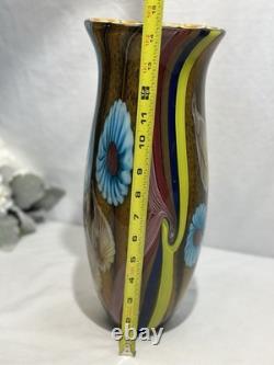 Vintage Vibrant Hand Blown Murano Millefiori Swirl Art Glass Vase 14.5 Nautical