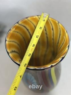 Vintage Vibrant Hand Blown Murano Millefiori Swirl Art Glass Vase 14.5 Nautical