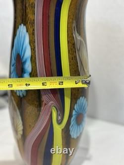 Vintage Vibrant Hand Blown Murano Millefiori Swirl Art Glass Vase 14.5 Nautical